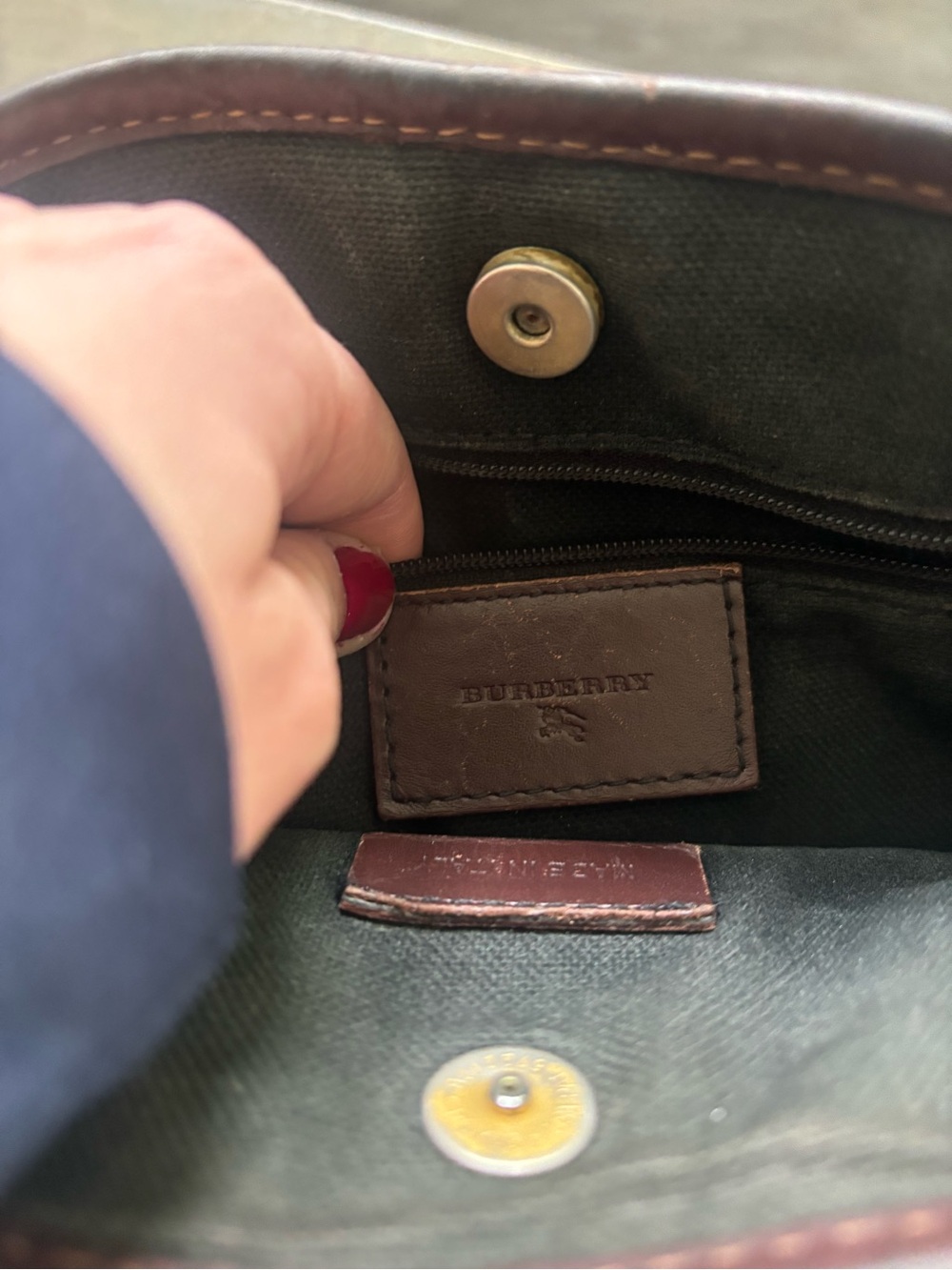 Vintage Burberry Canvas Tote with Brown Leather Trim - Picture 7 of 12